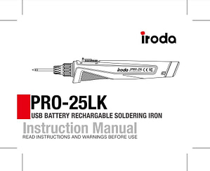 Pro-Iroda's PRO25L Cordless USB Rechargeable Soldering Iron Kit Manual